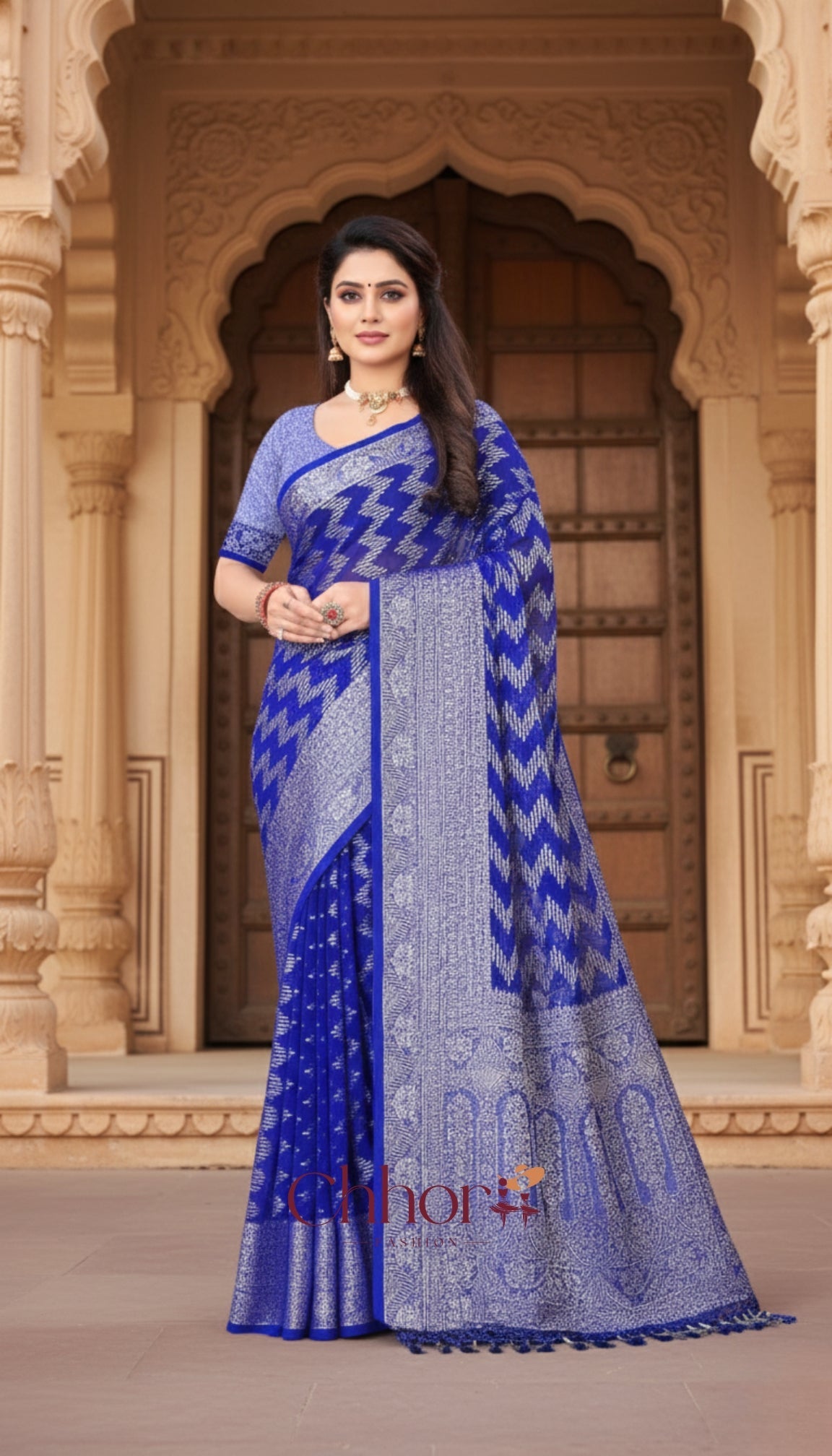 The Blue Leriya Saree: Handloom Chevron Charm
