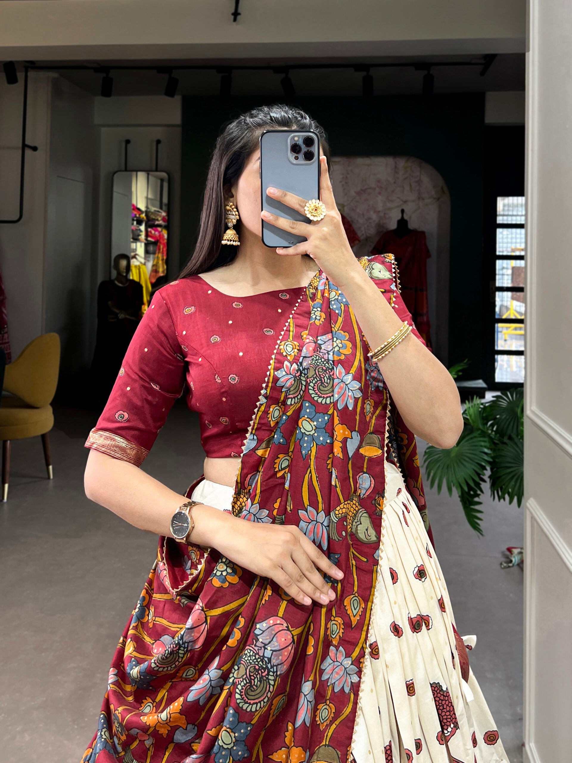 Tussar Silk Kalamkari Lehenga Choli