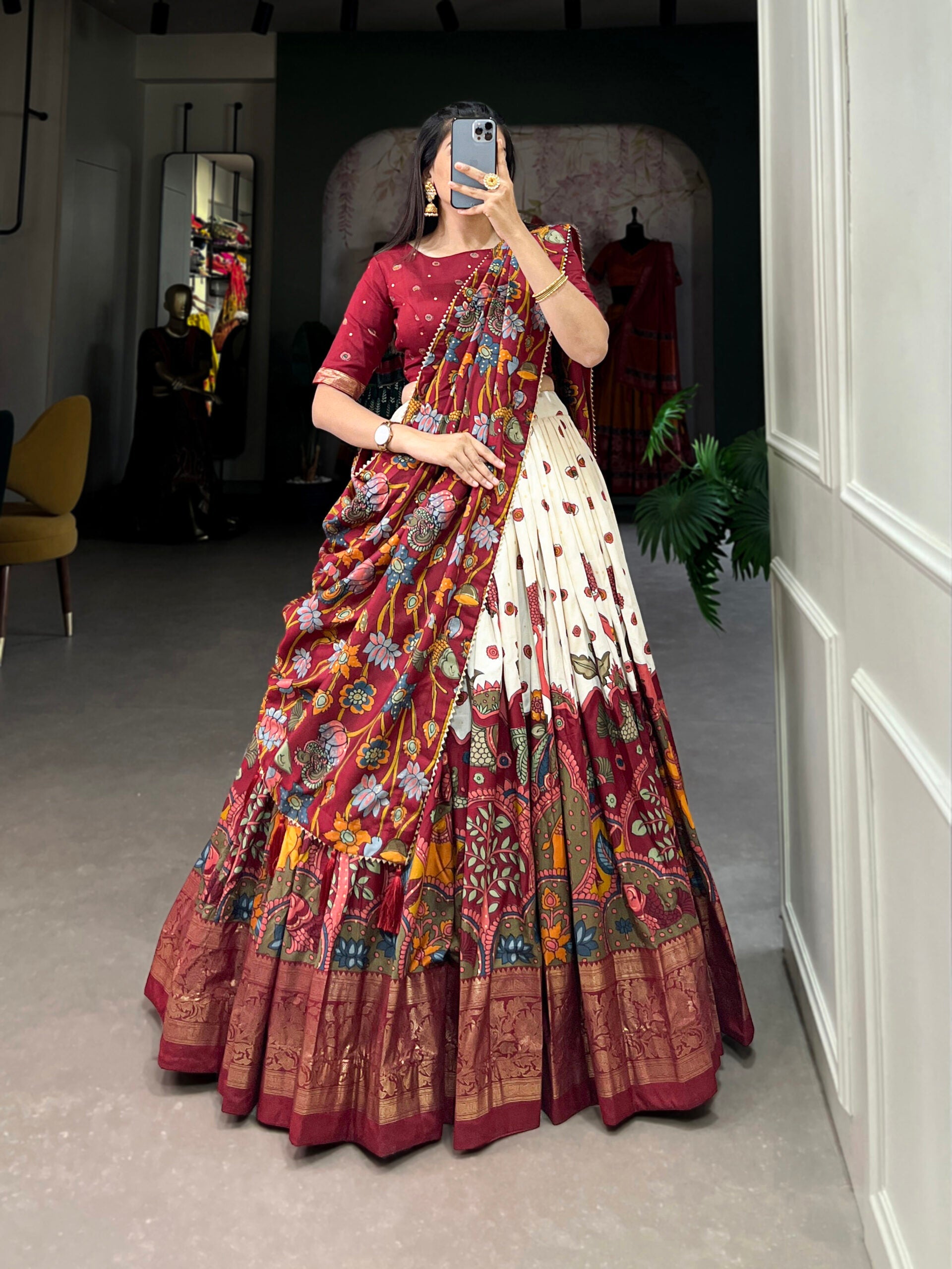 Tussar Silk Kalamkari Lehenga Choli