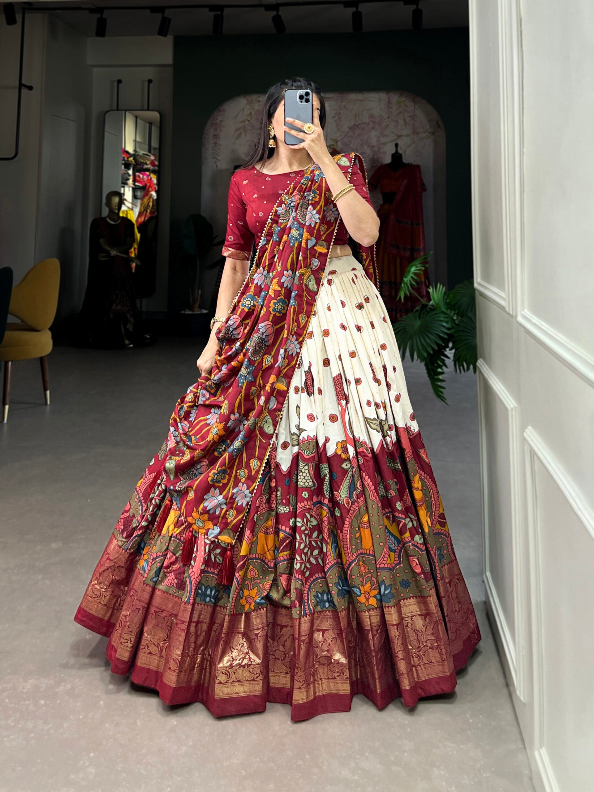 Tussar Silk Kalamkari Lehenga Choli