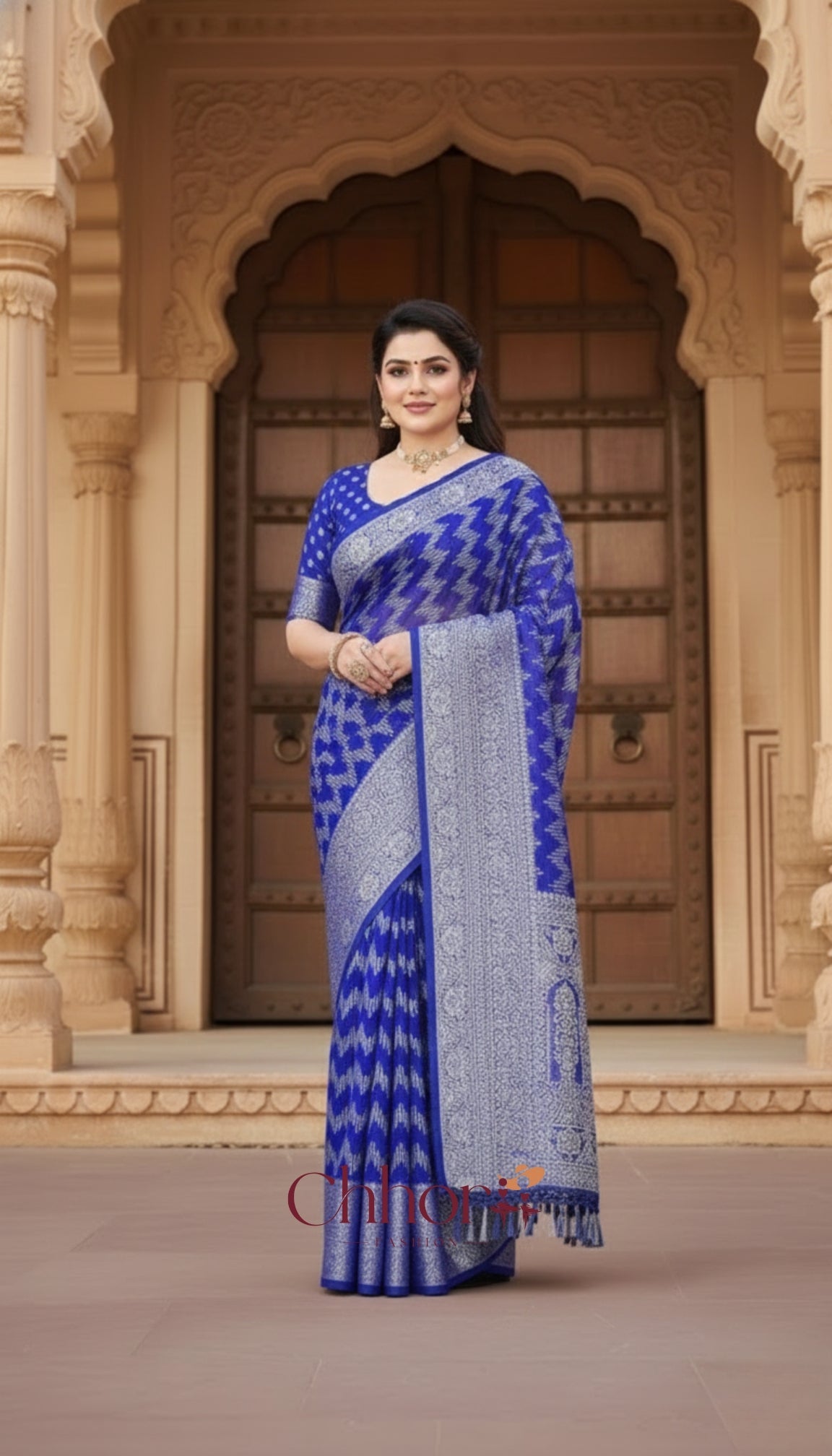 The Blue Leriya Saree: Handloom Chevron Charm