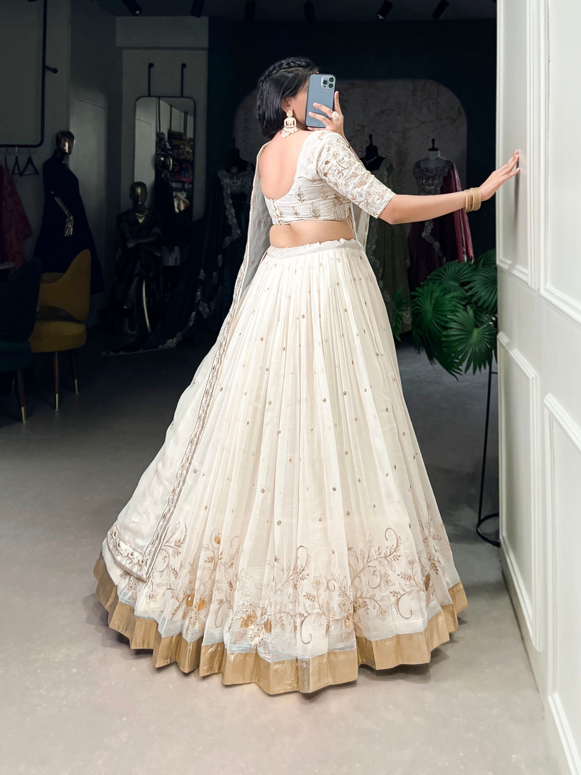 Off-White Silver Glosy Lehenga Choli