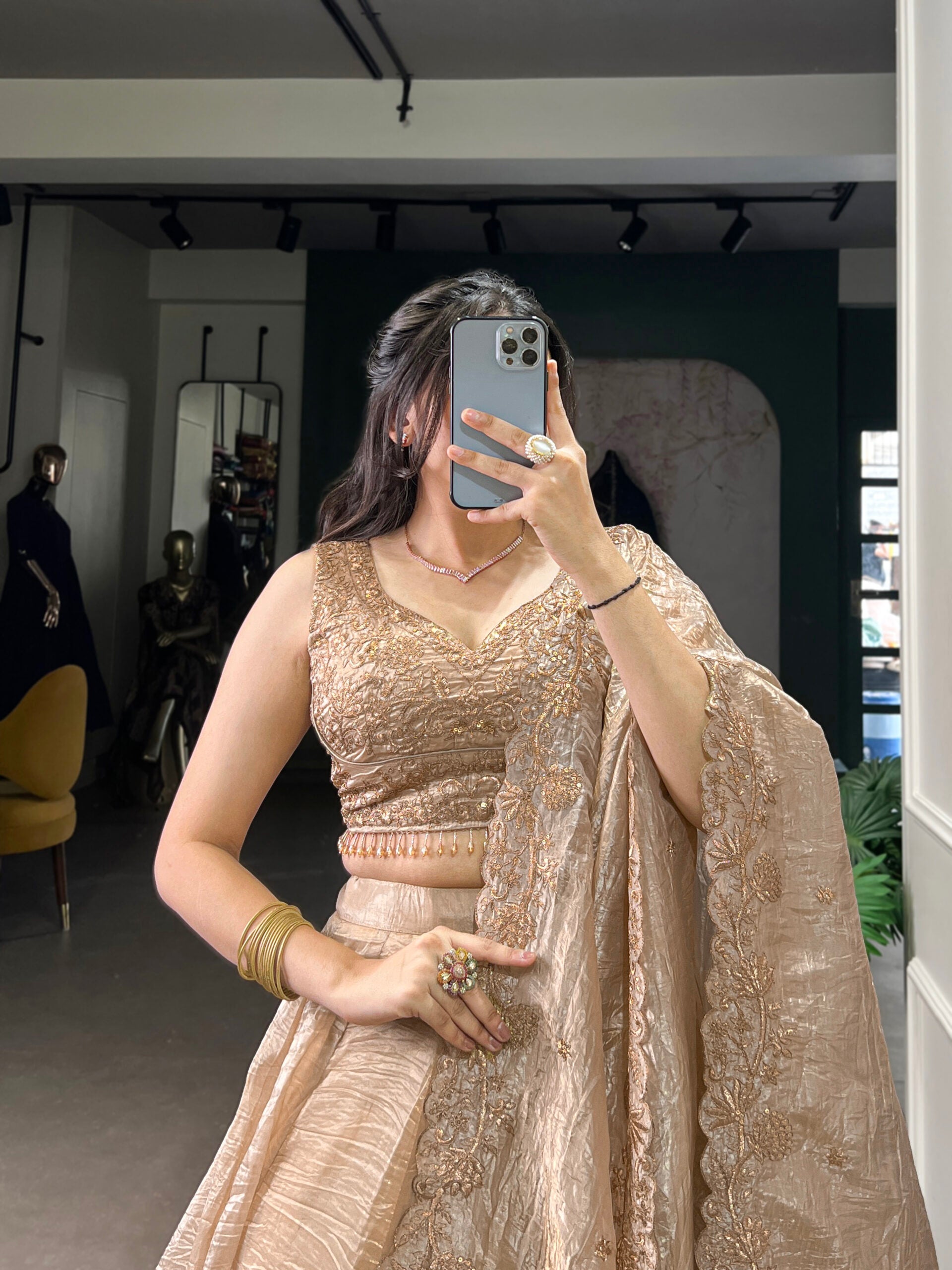 Gold Crush Lehenga Set for Wedding