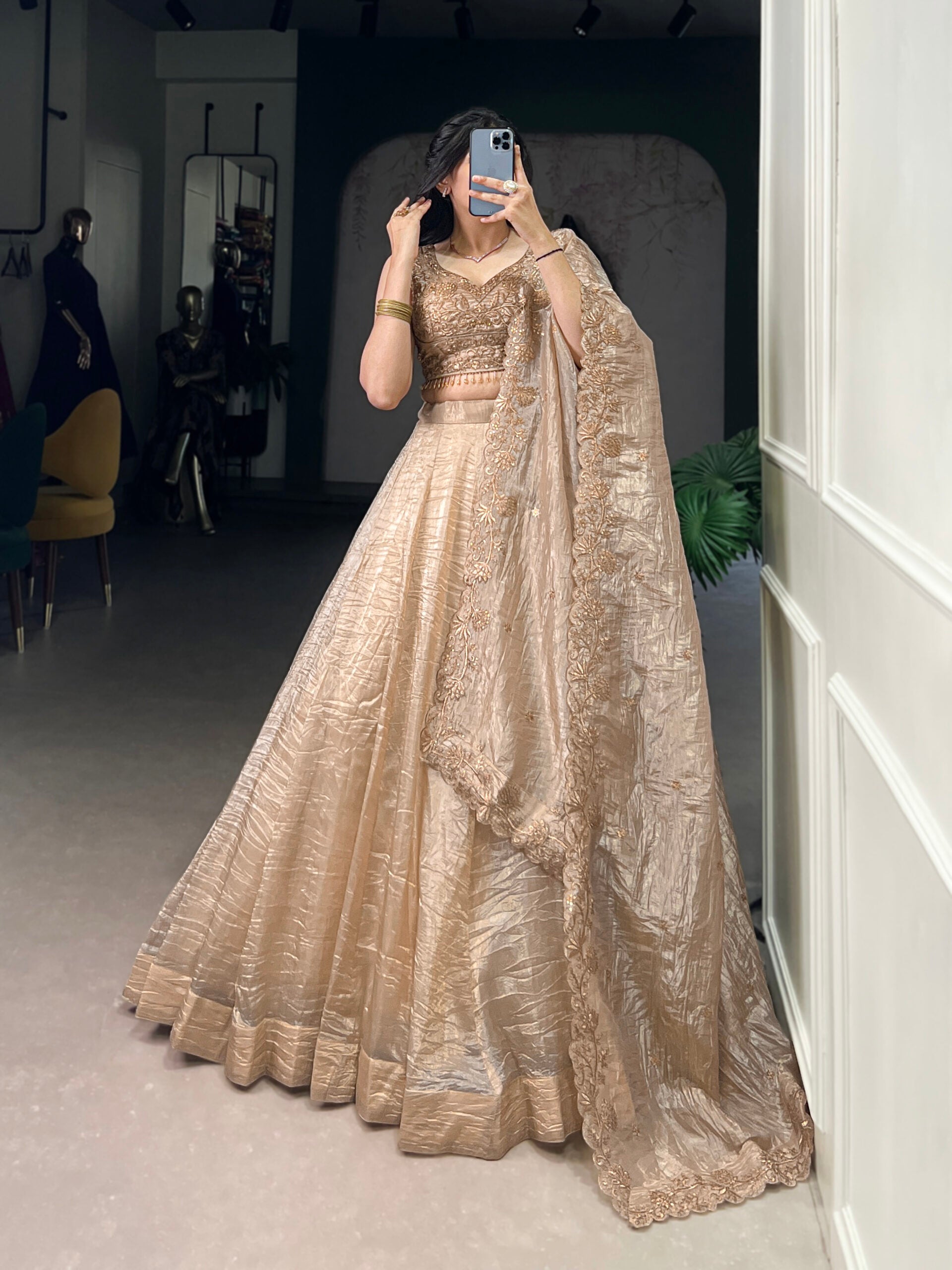 Gold Crush Lehenga Set for Wedding