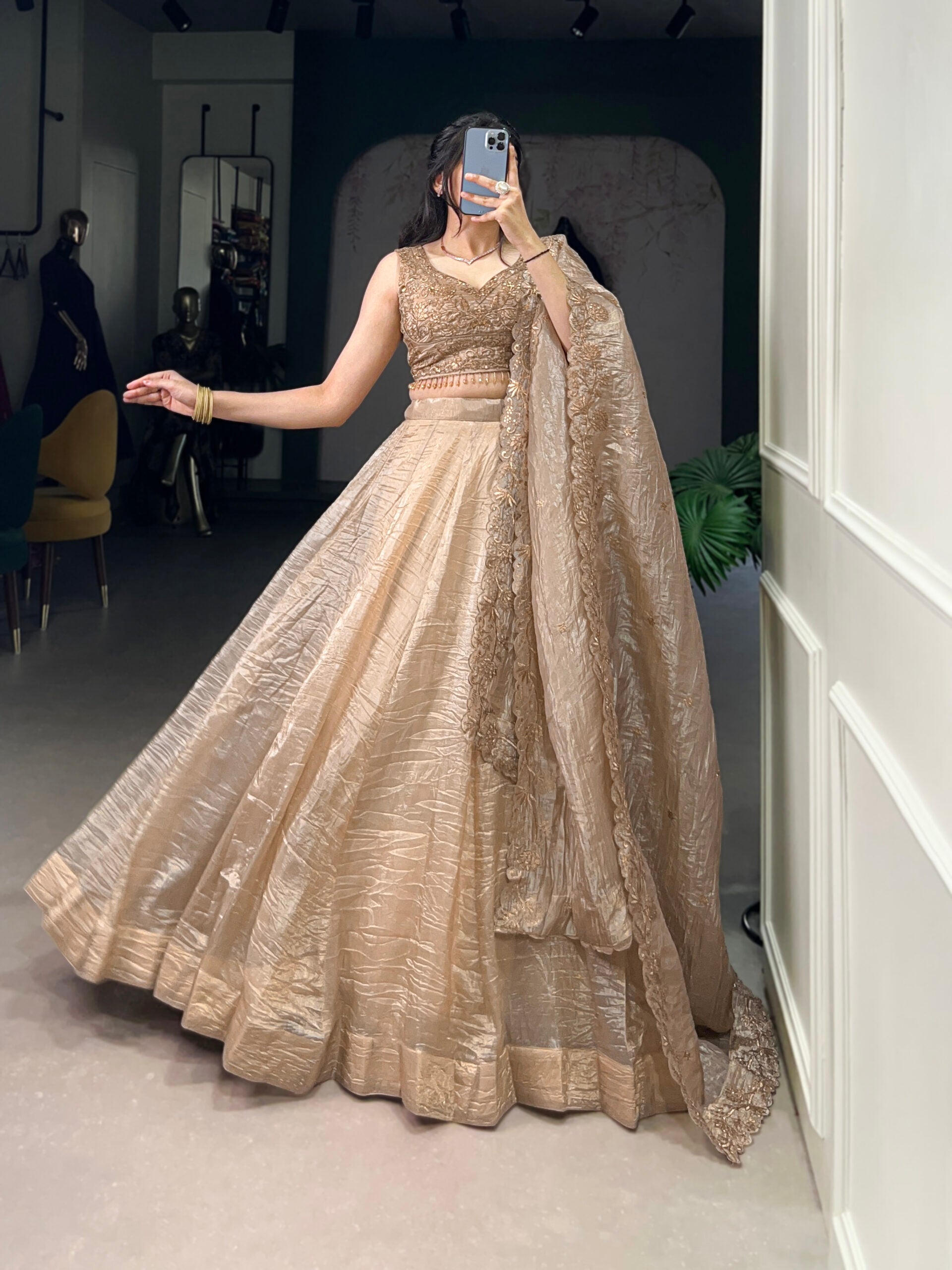 Gold Crush Lehenga Set for Wedding