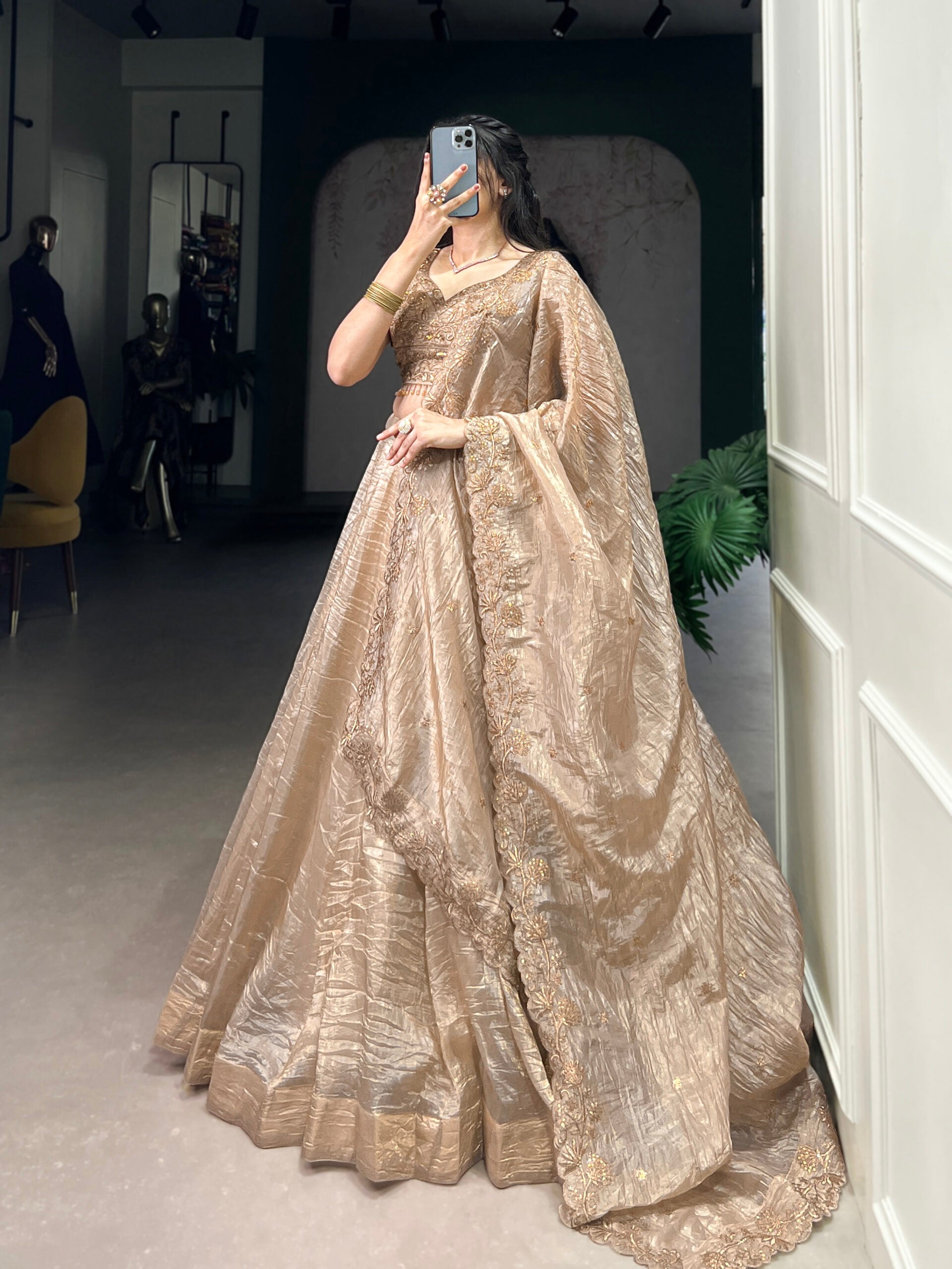 Gold Crush Lehenga Set for Wedding