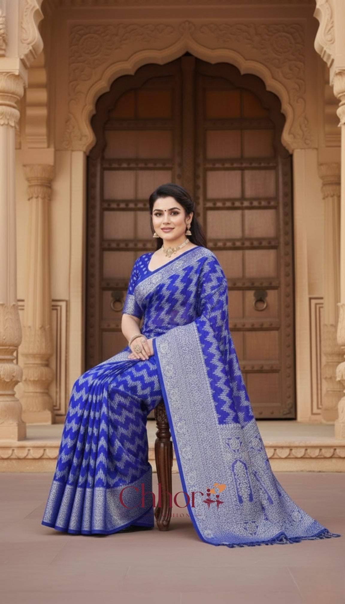 The Blue Leriya Saree: Handloom Chevron Charm