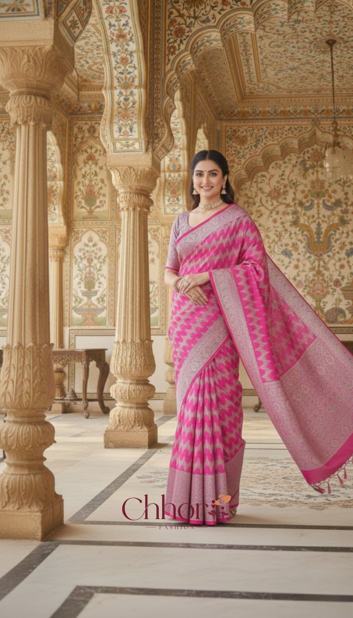 The Pink Leriya Saree: Handloom Chevron Elegance