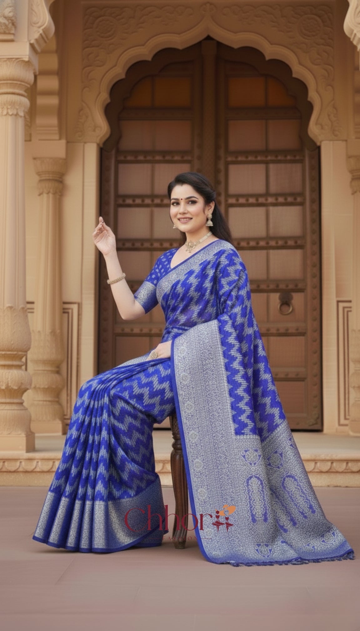 The Blue Leriya Saree: Handloom Chevron Charm
