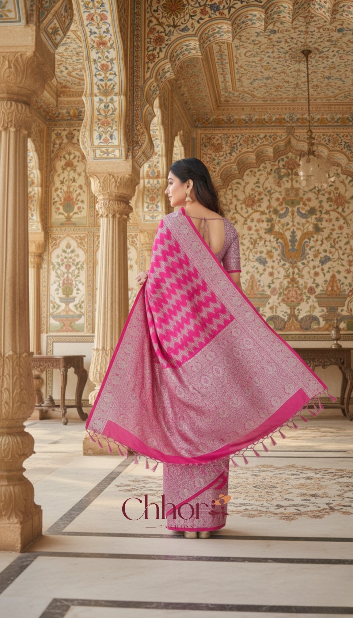 The Pink Leriya Saree: Handloom Chevron Elegance