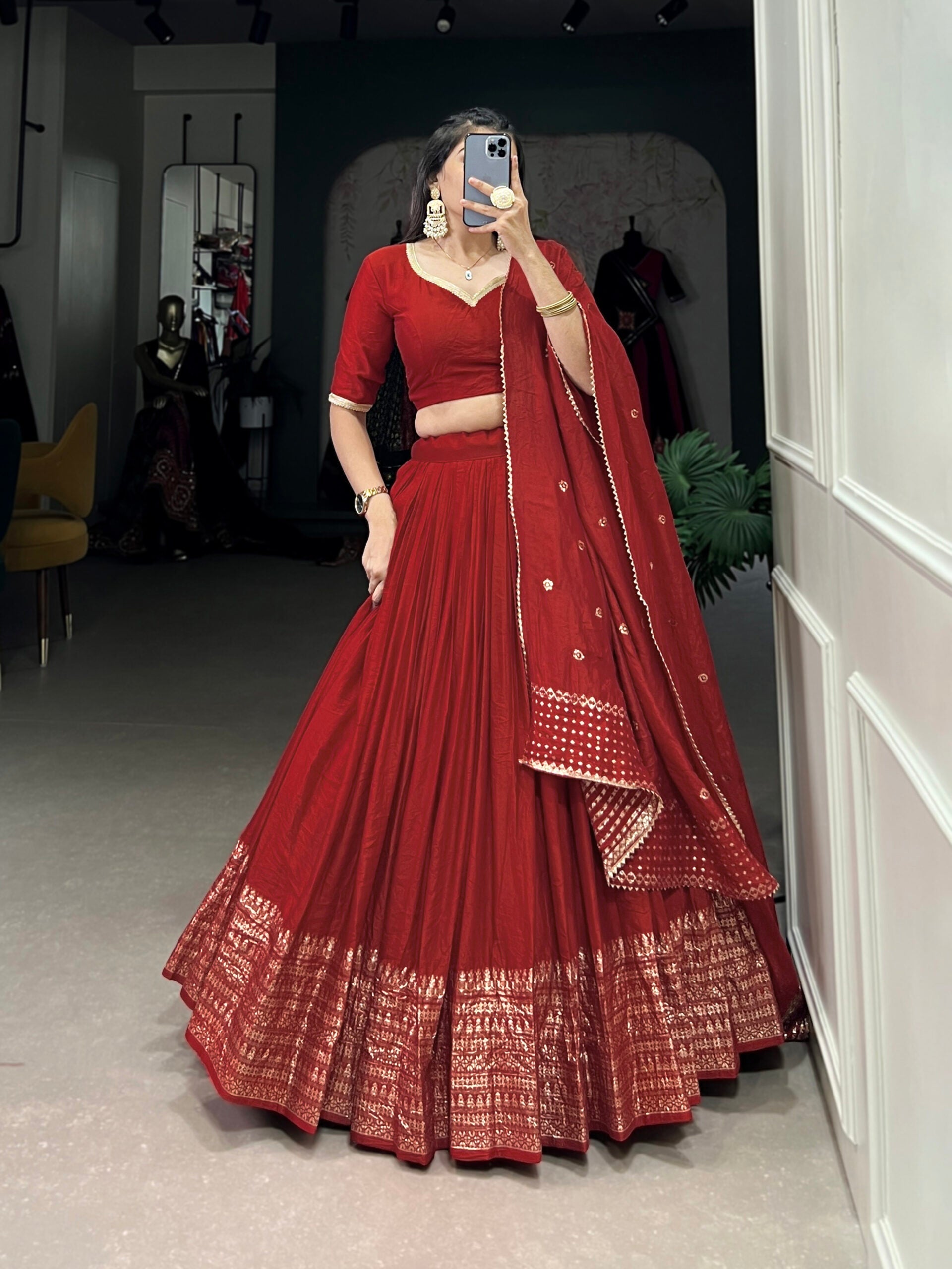 Pure Chanderi Lehenga with Zari Work Border