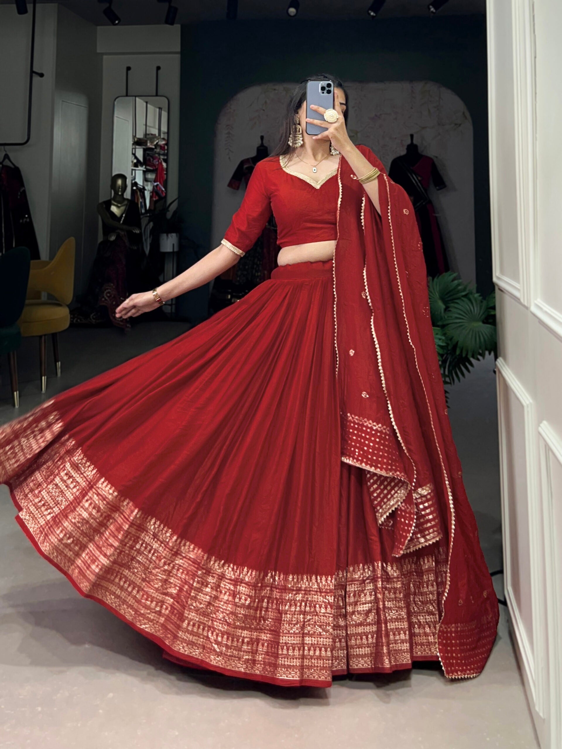 Pure Chanderi Lehenga with Zari Work Border
