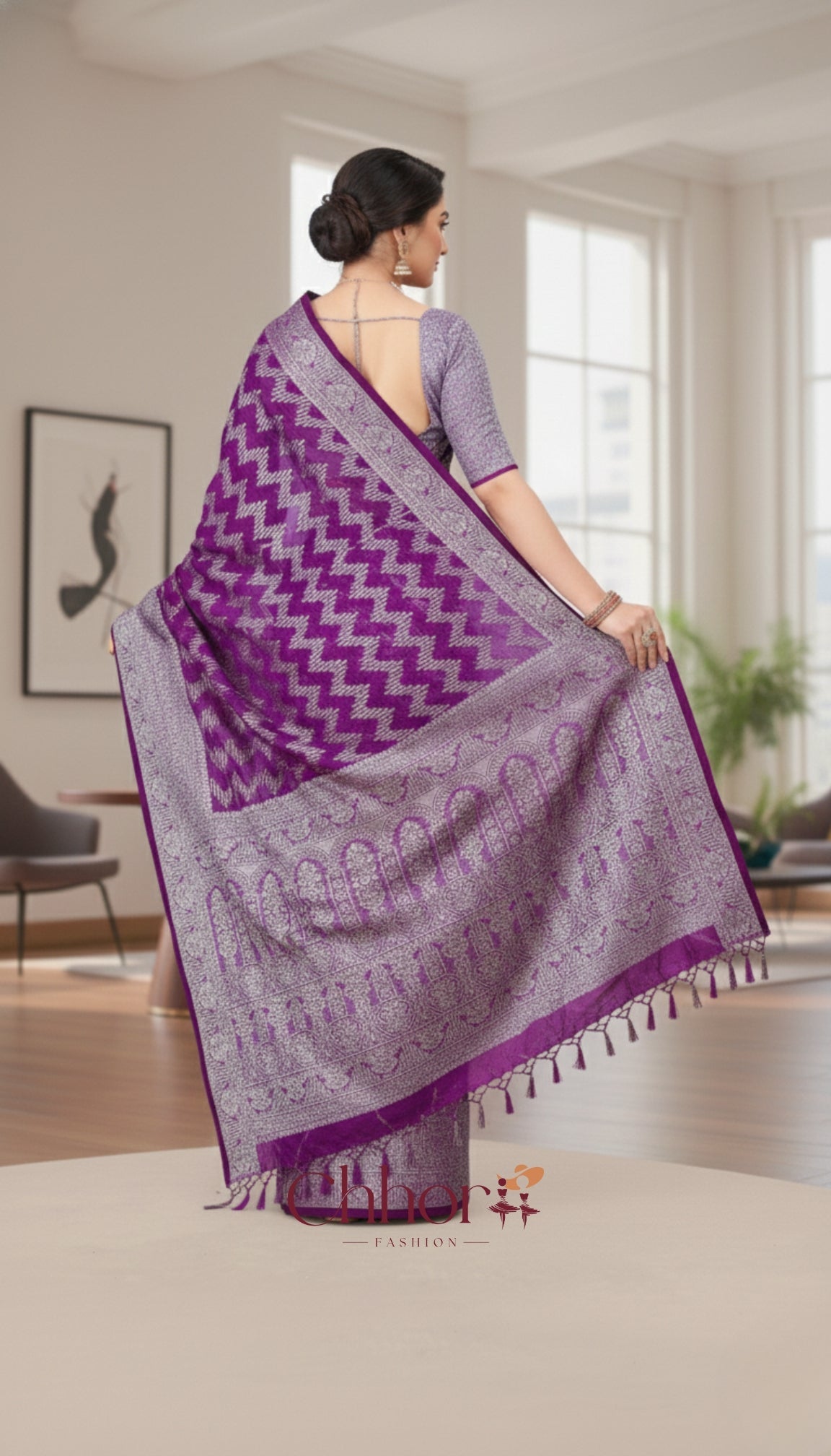 The Purple Leria Saree: Party-Ready Chevron Handloom
