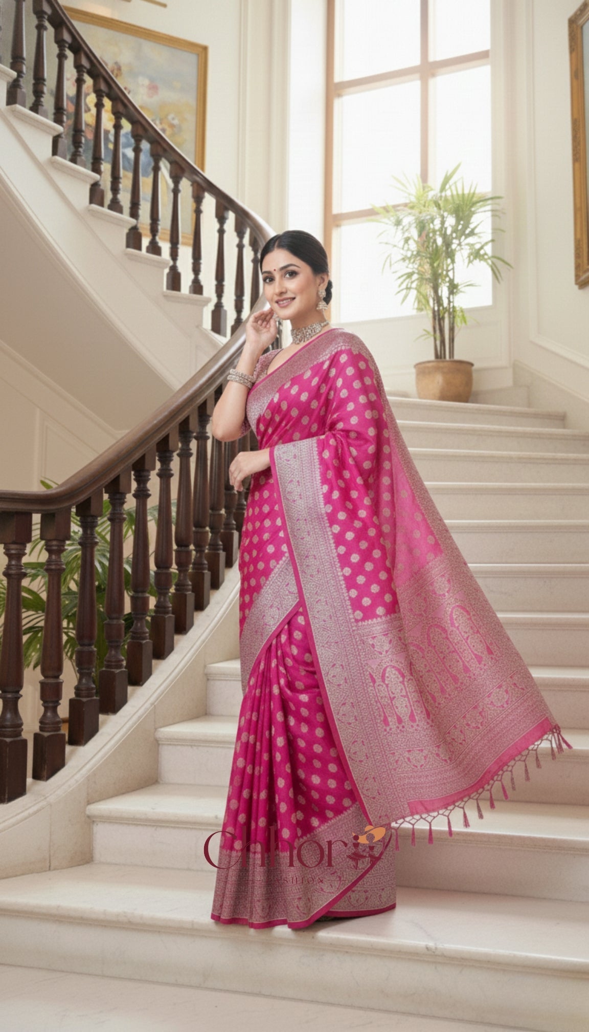 The Ladli Saree: Pink Elegance with Silver Butis