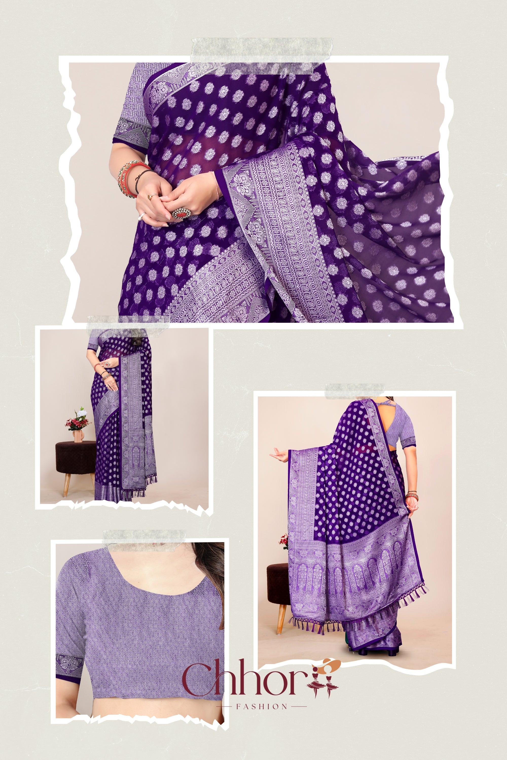 The Jamli Buti Saree: Regal Purple with Banarasi Charm