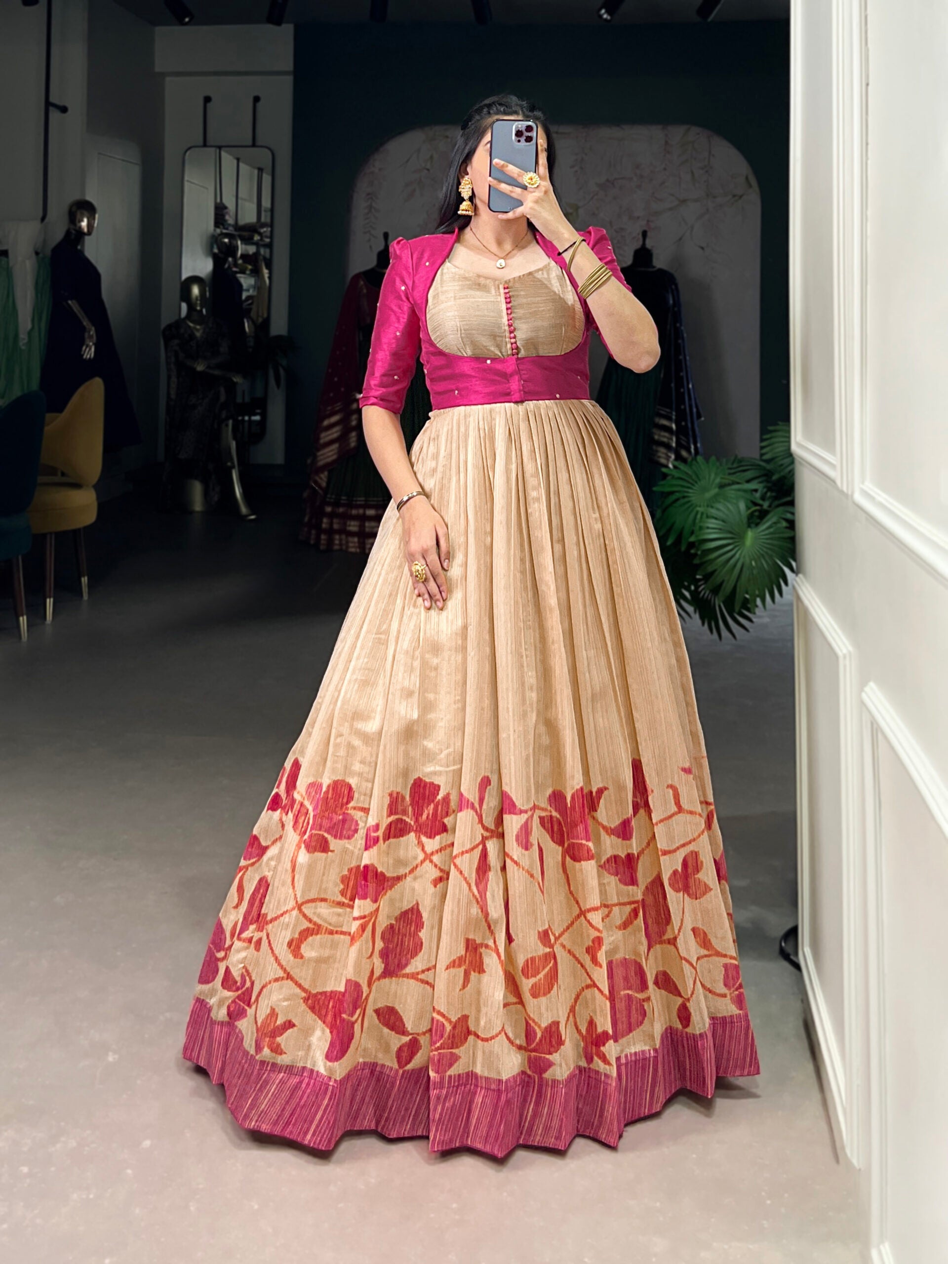 Silk Gown with Embroidered Jacket