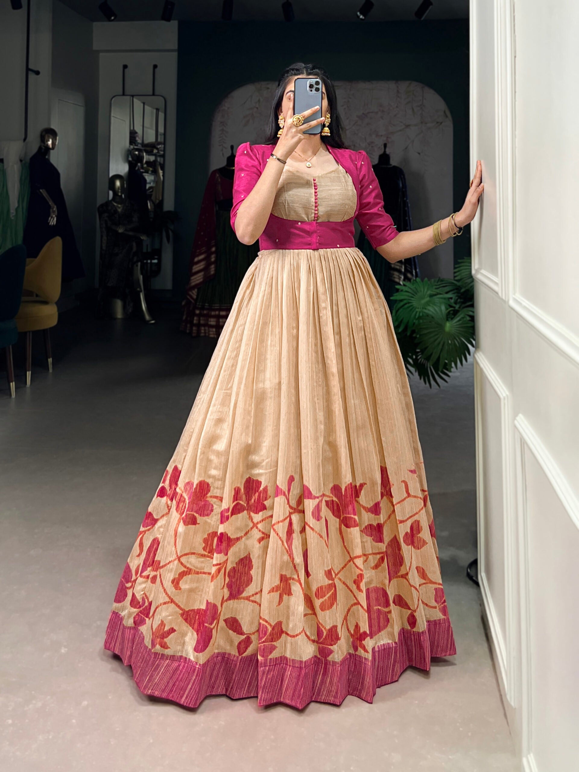 Silk Gown with Embroidered Jacket