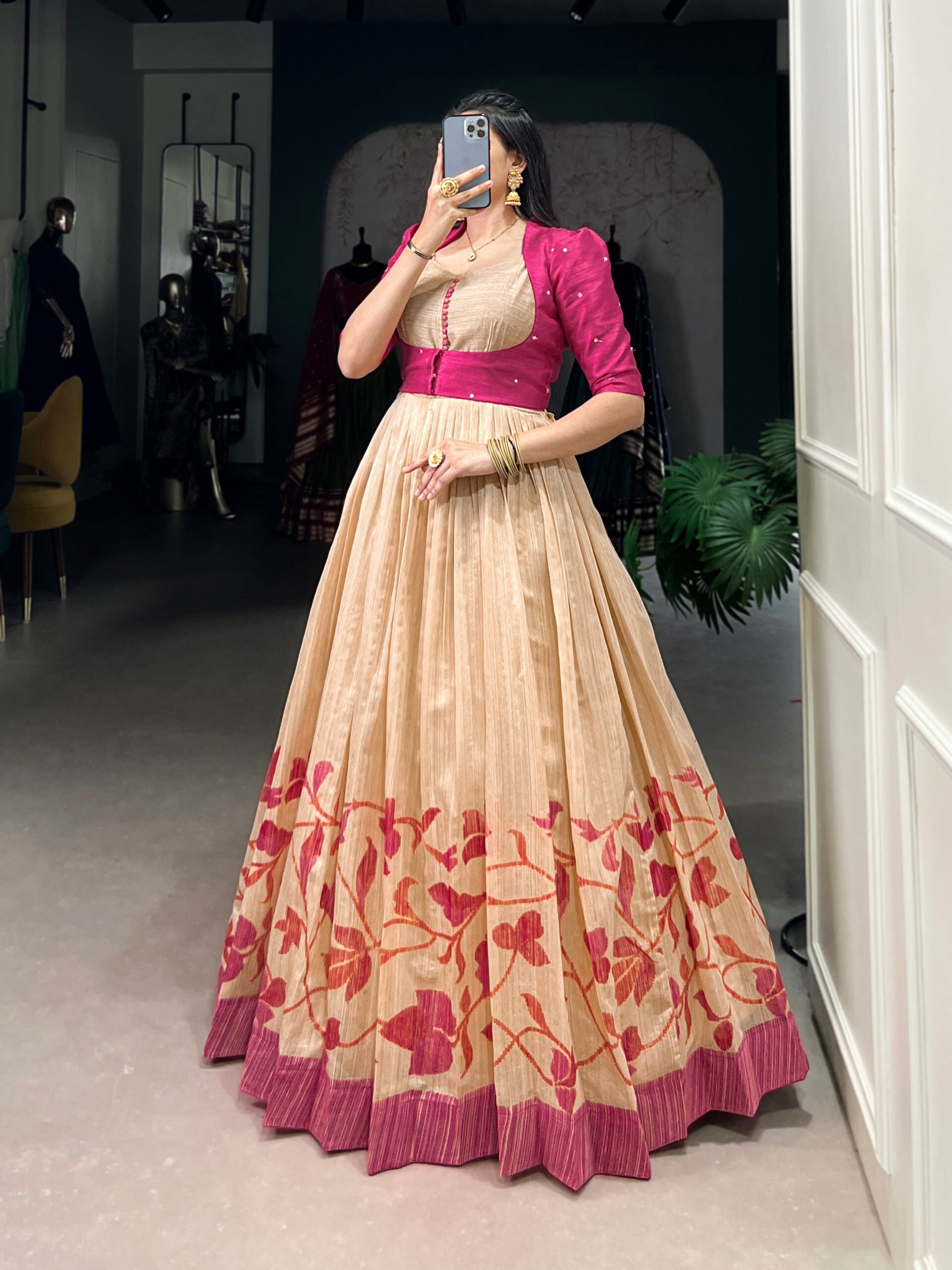 Silk Gown with Embroidered Jacket