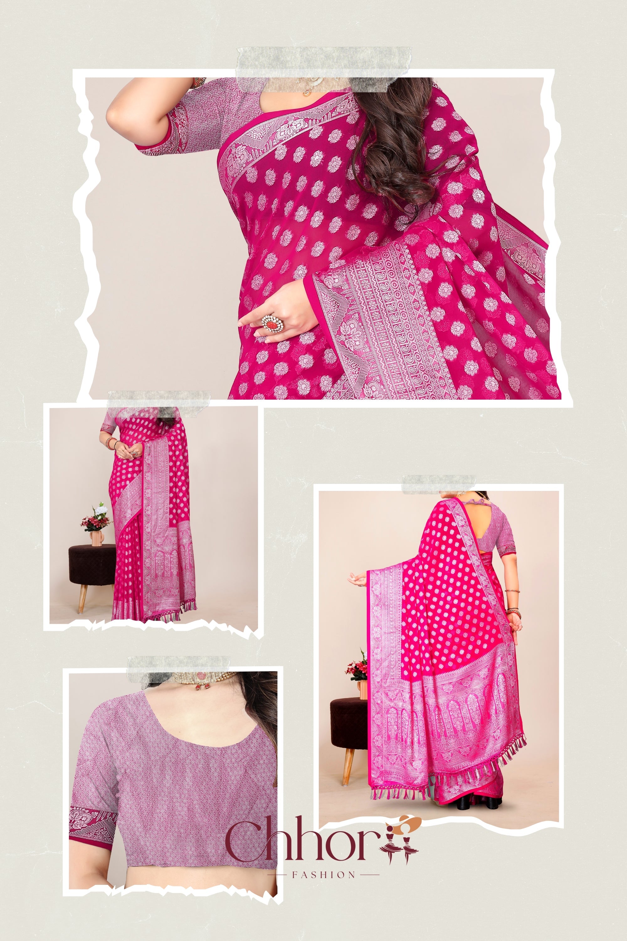 The Ladli Saree: Pink Elegance with Silver Butis