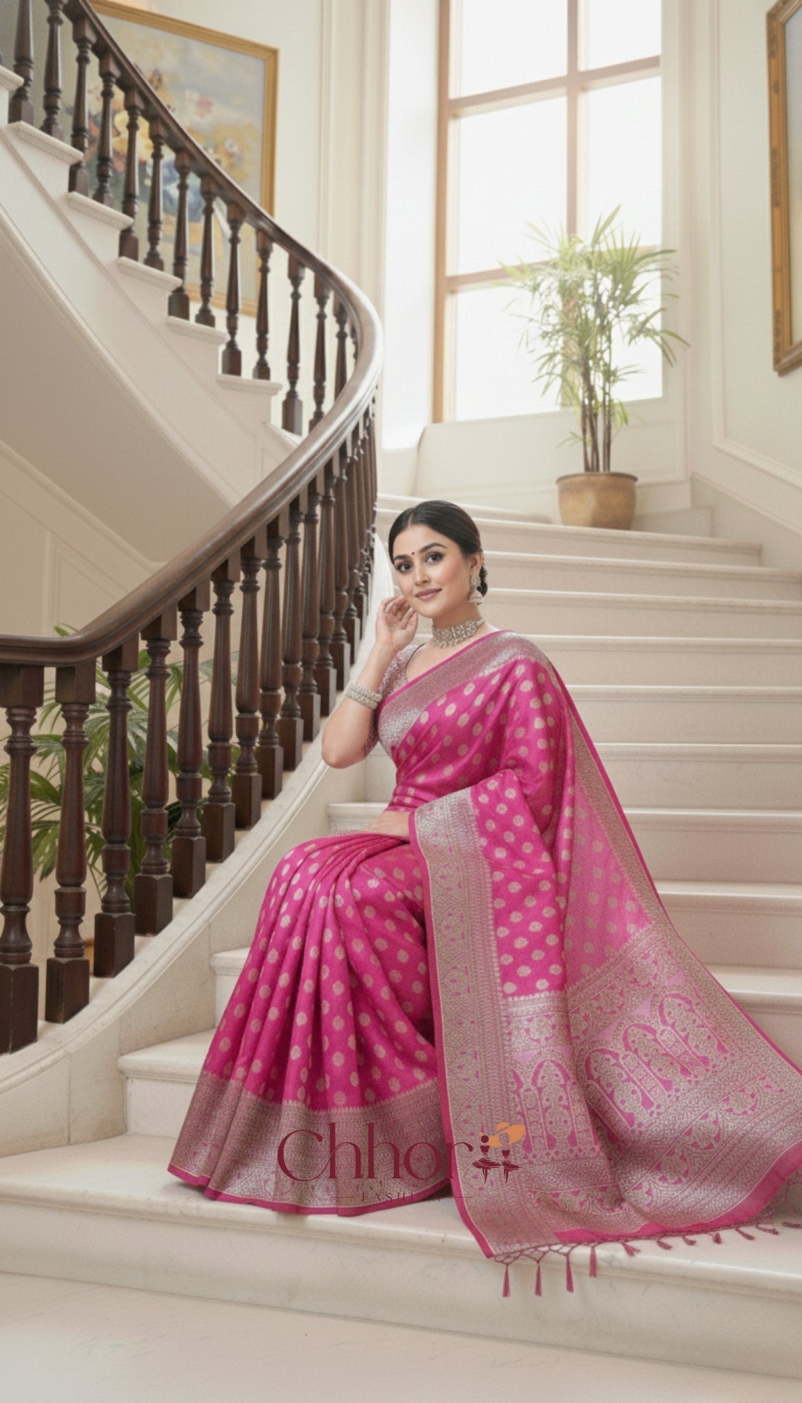The Ladli Saree: Pink Elegance with Silver Butis