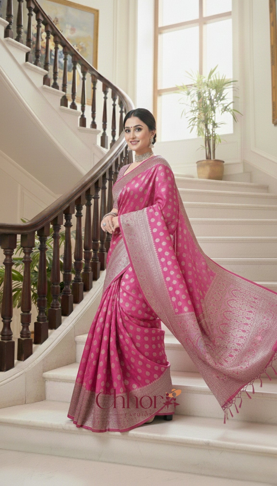 The Ladli Saree: Pink Elegance with Silver Butis