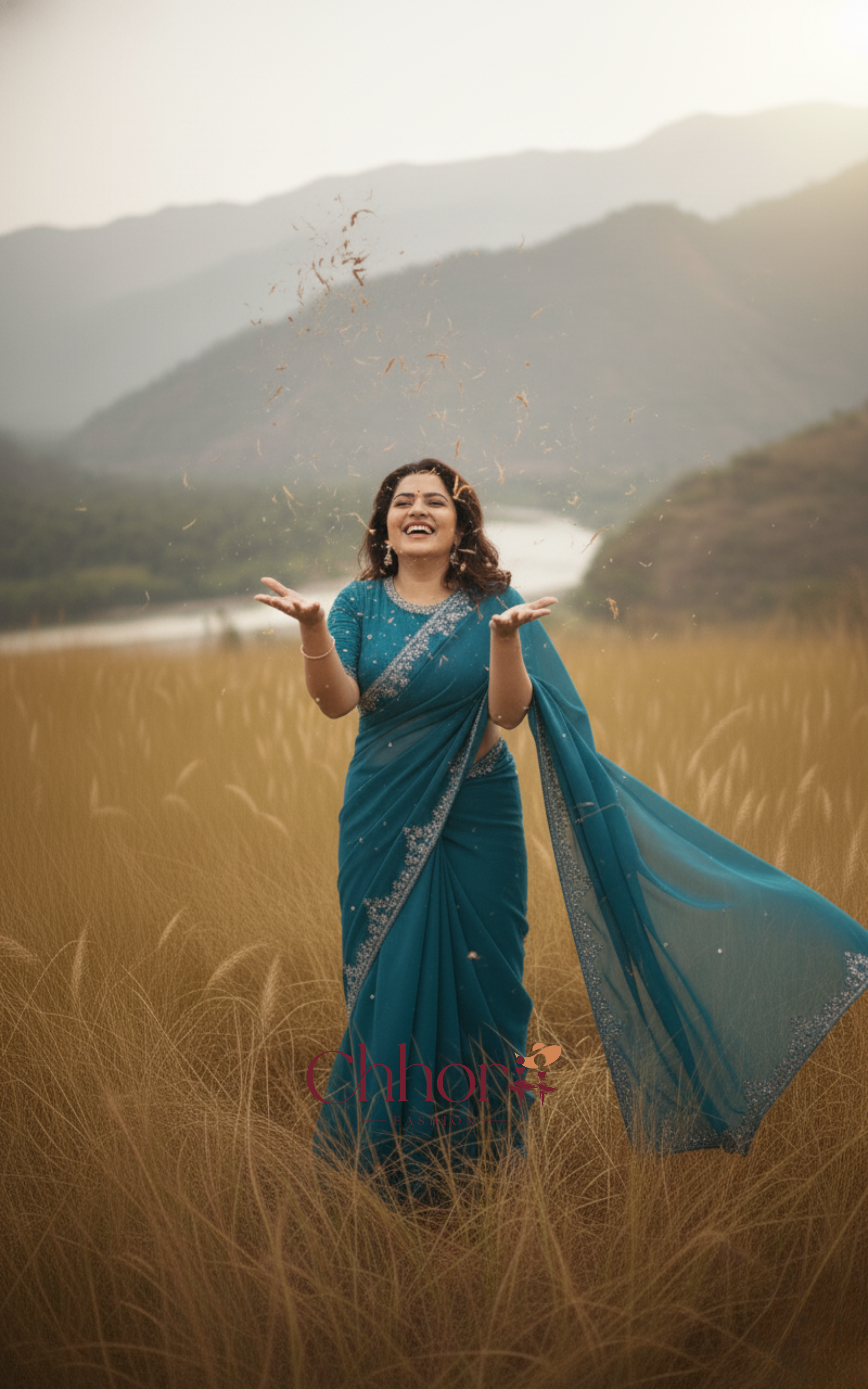 The Ira Saree: Baby Blue Fendi Satin Designer Saree with Embellished Border