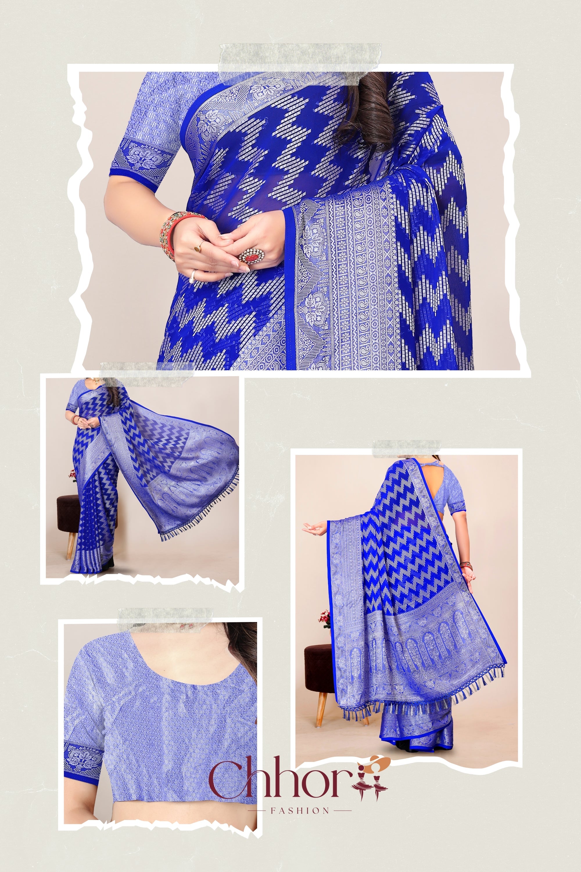 The Blue Leriya Saree: Handloom Chevron Charm