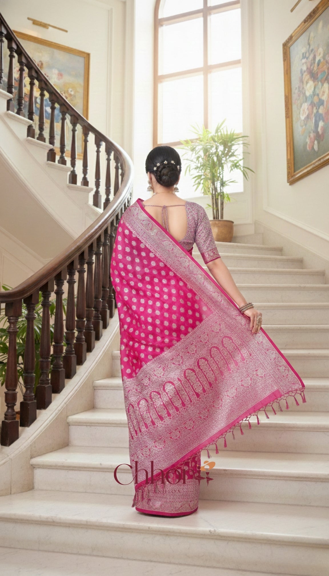 The Ladli Saree: Pink Elegance with Silver Butis