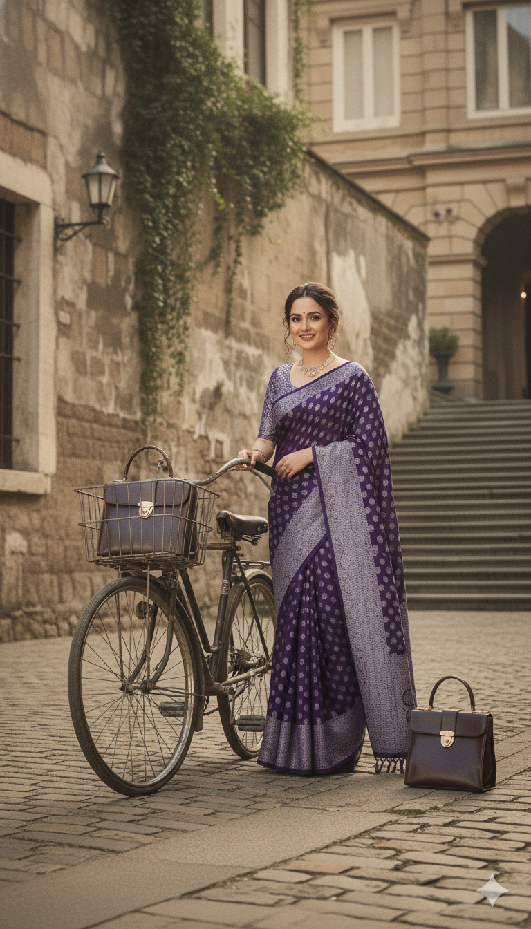 The Aarohi Saree: Violet Soft Silk Jacquard Buti Saree