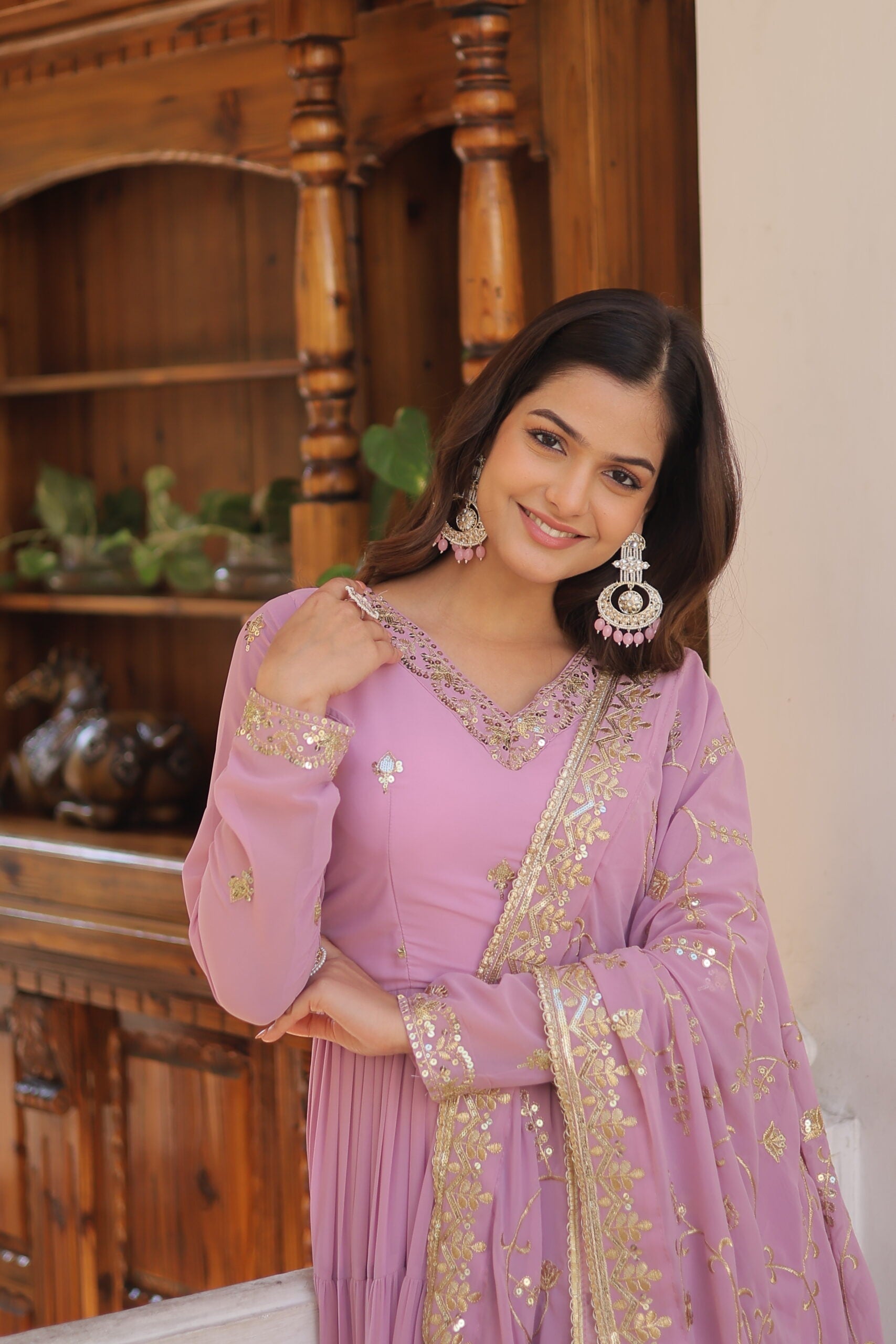 Faux Georgette Gown with Embroidered Dupatta