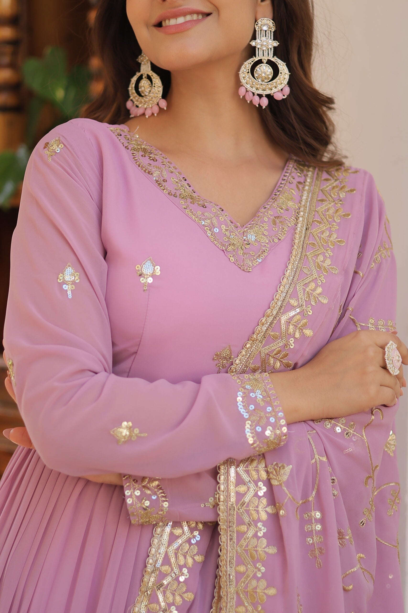 Faux Georgette Gown with Embroidered Dupatta