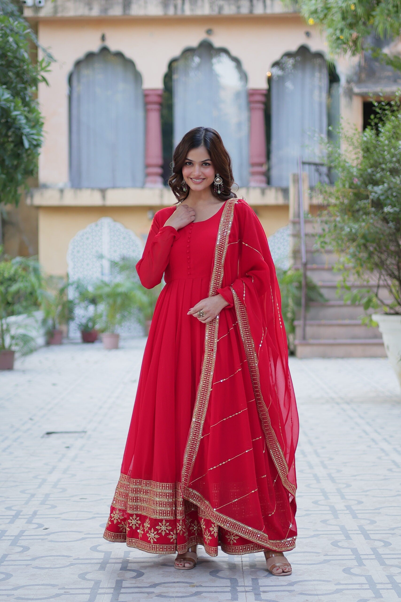 Faux Blooming Gown with Dupatta