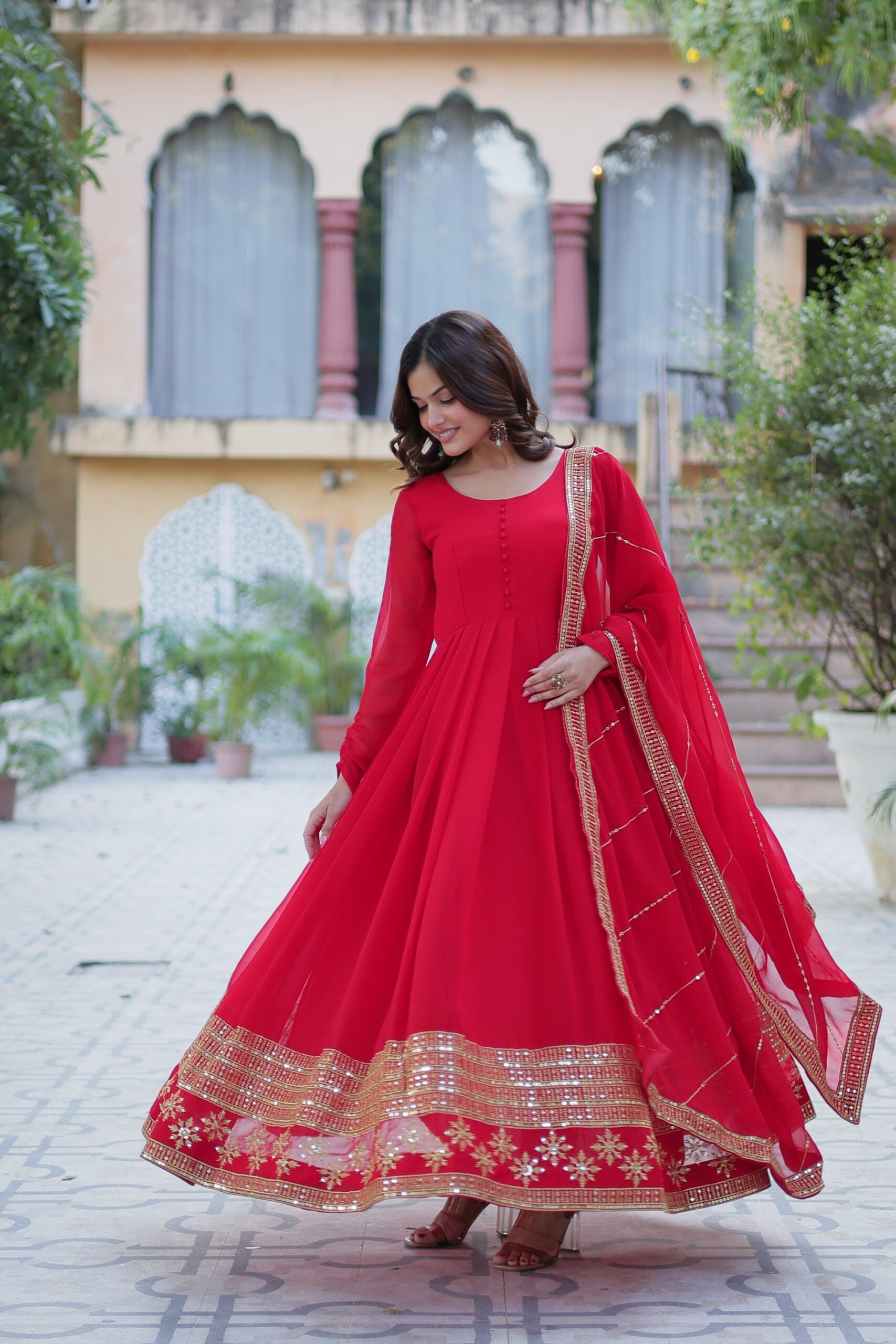 Faux Blooming Gown with Dupatta