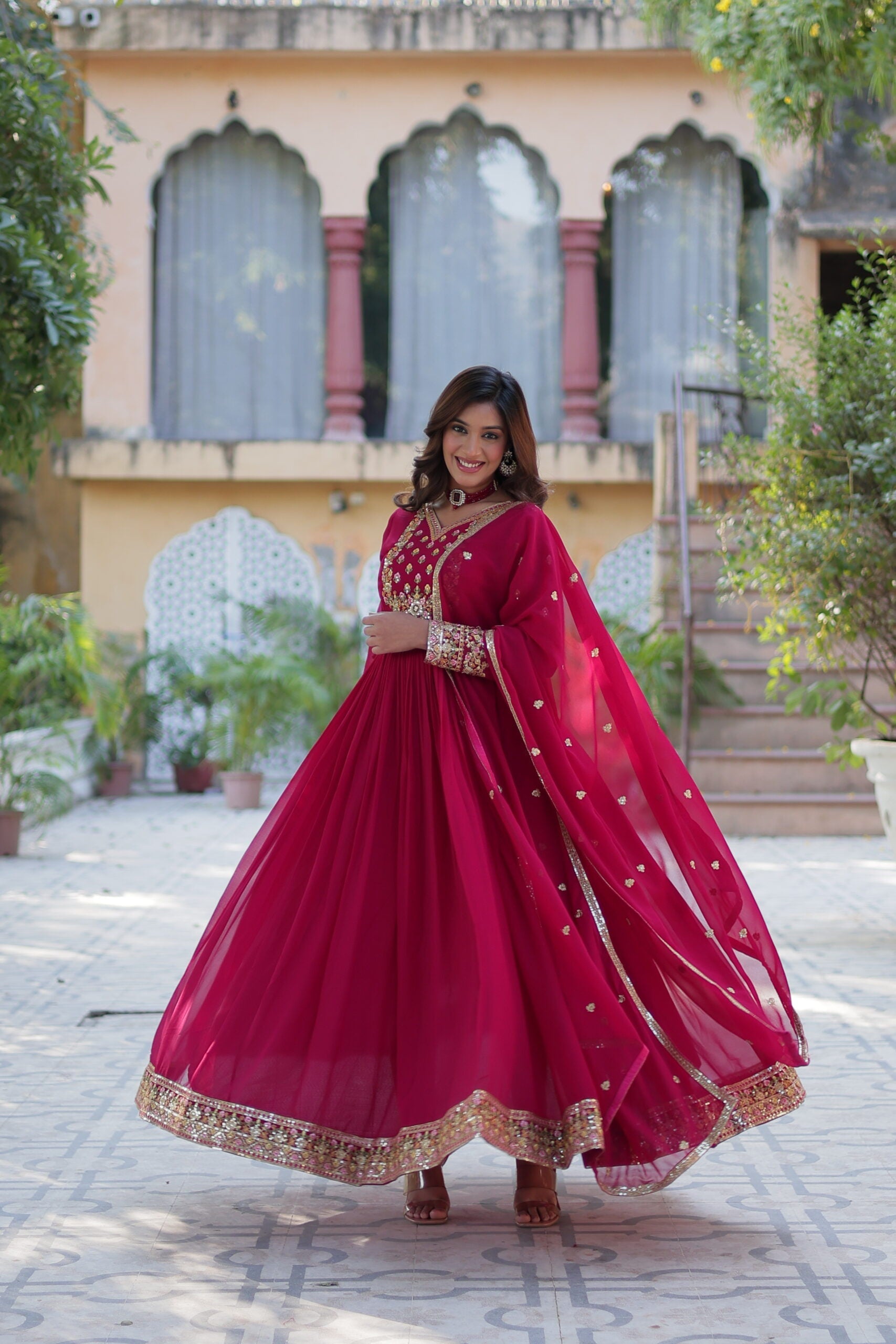 Faux Blooming Gown with Dupatta