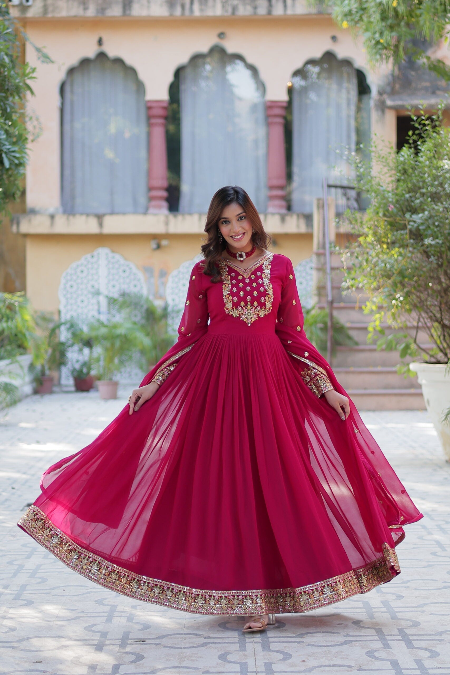 Faux Blooming Gown with Dupatta