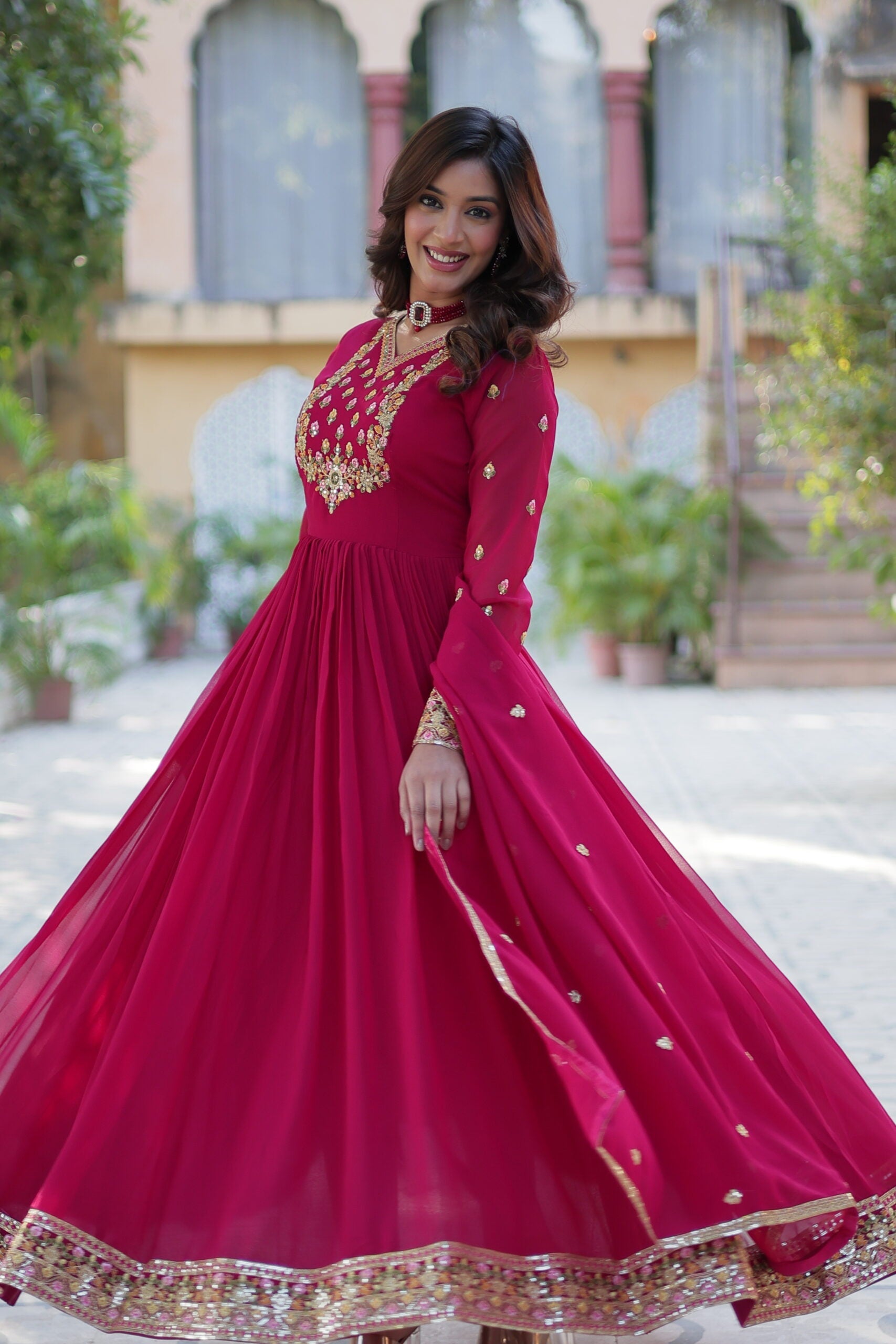 Faux Blooming Gown with Dupatta