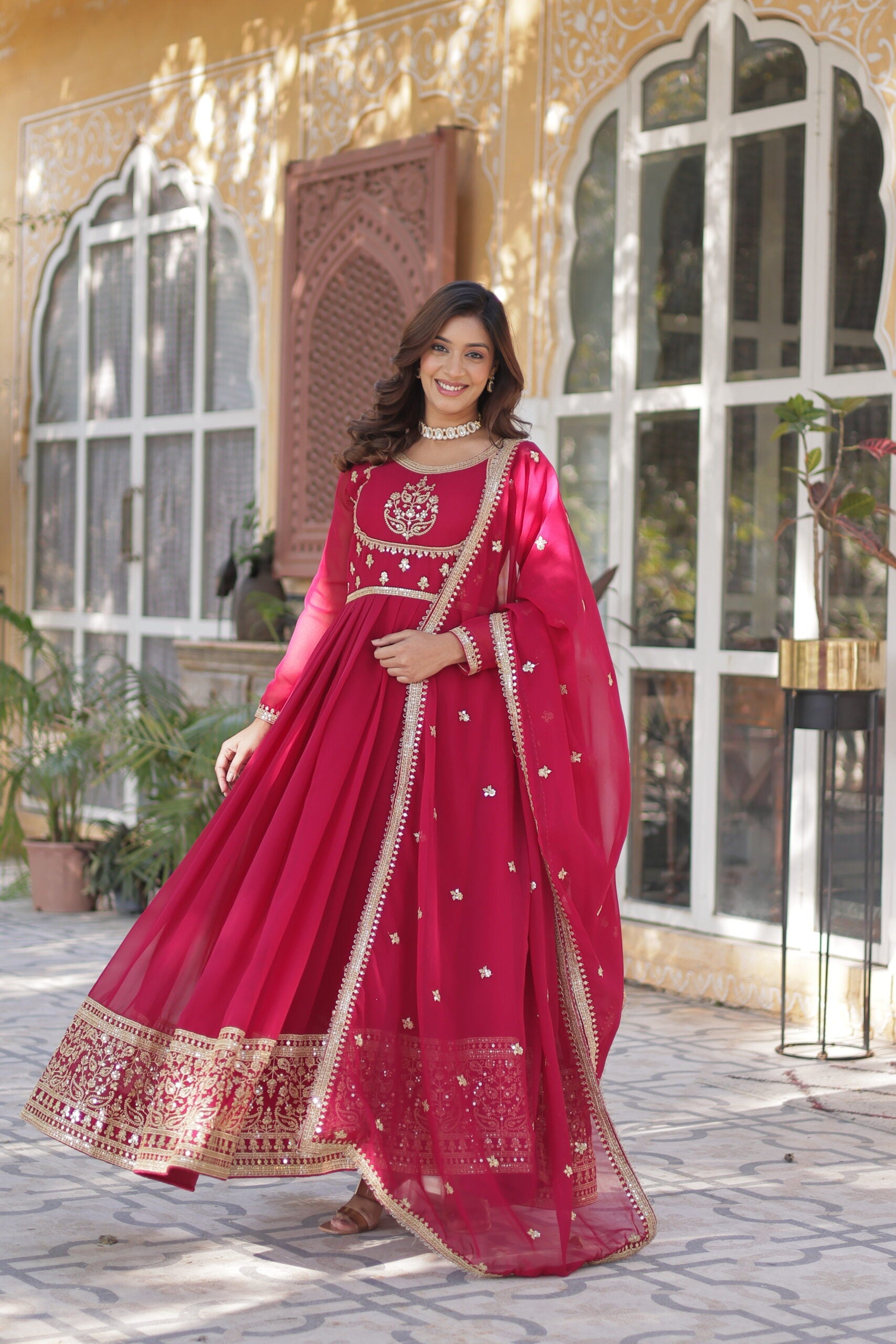 Sequins Embroidered Gown with Dupatta