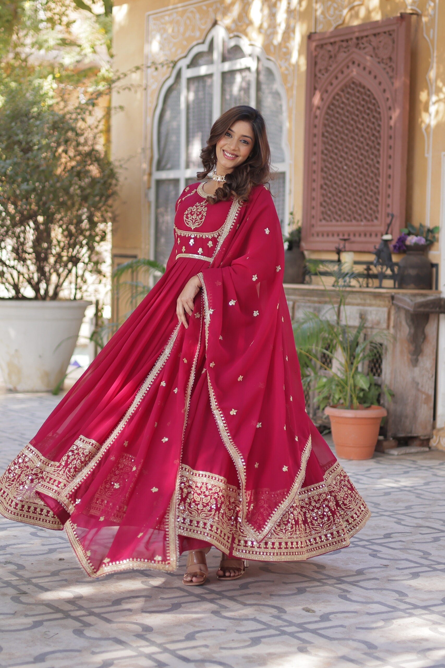 Sequins Embroidered Gown with Dupatta