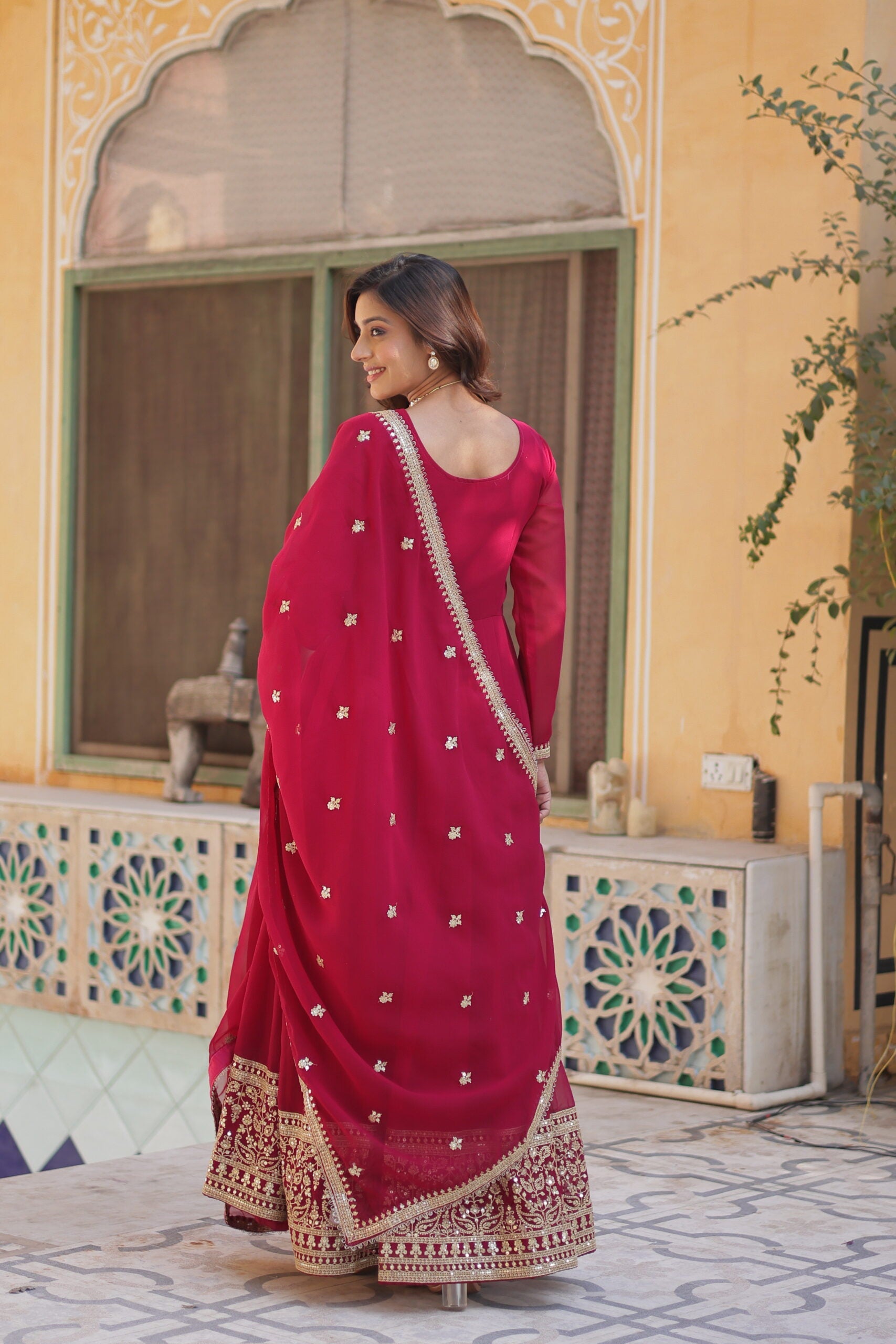 Sequins Embroidered Gown with Dupatta