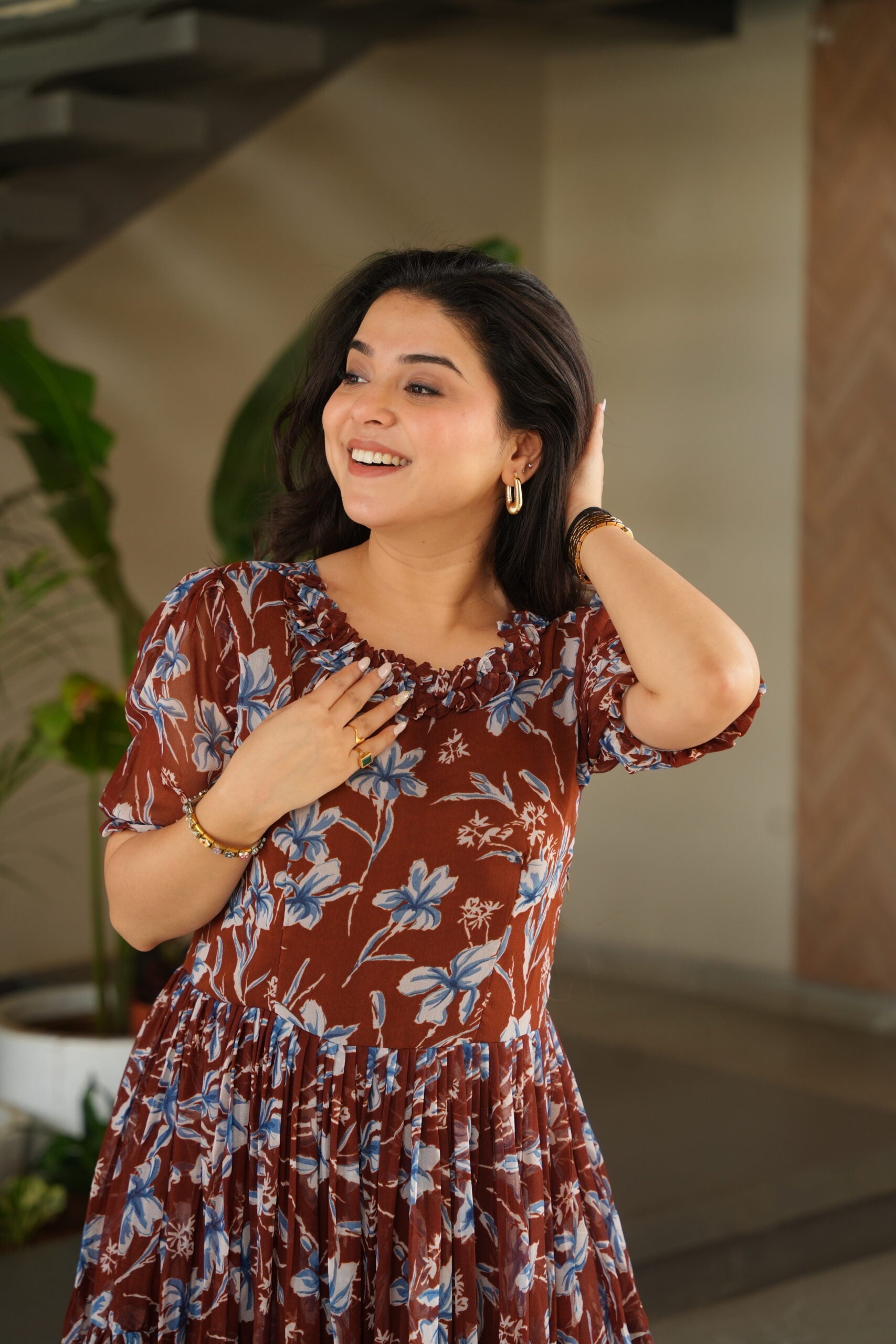 Printed Faux Georgette Gown for Women